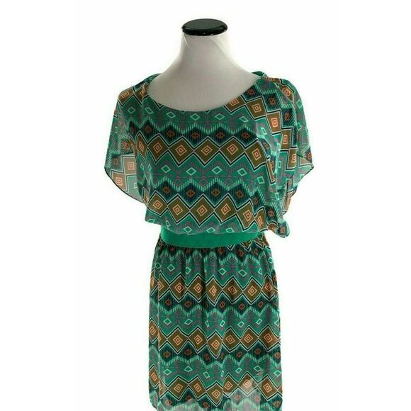 Alya Womens Geometric Sheer Fully Lined Multicolor Mini Shift Summer Dress Med - Picture 1 of 6